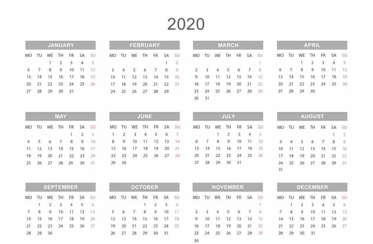 Yearly Calendar 2020 | Printable Yearly Calendar, Yearly
