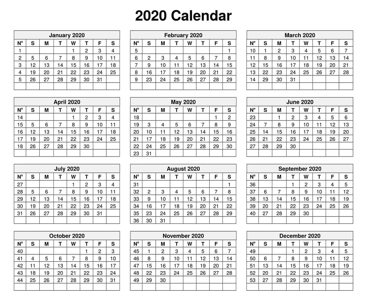 Yearly Calendar Template With Notes 2020 - 2019 Calendars