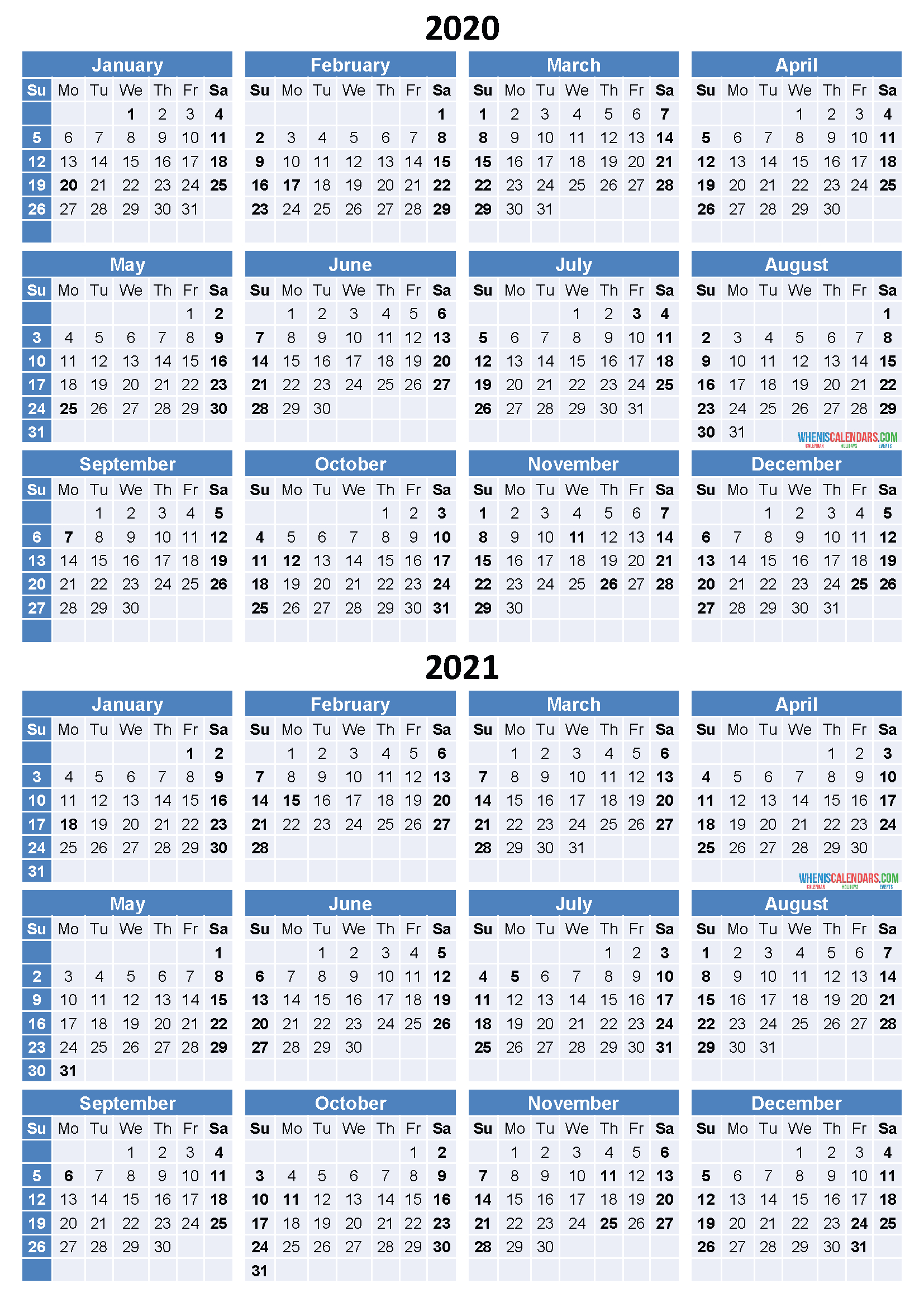 2020 And 2021 Calendar Printable Free Download Word, Pdf