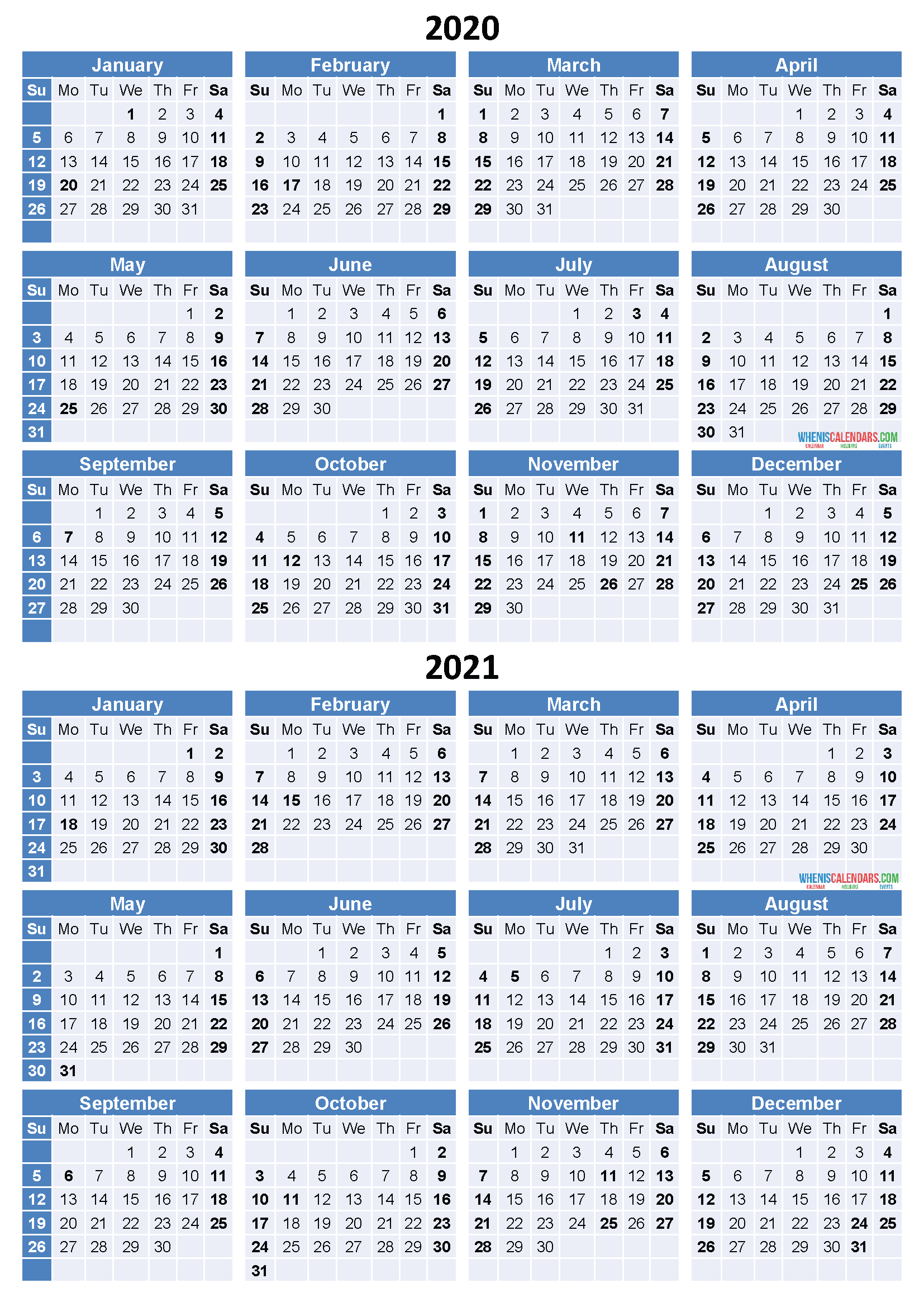 Printable 2021 Monthly Calendar Image