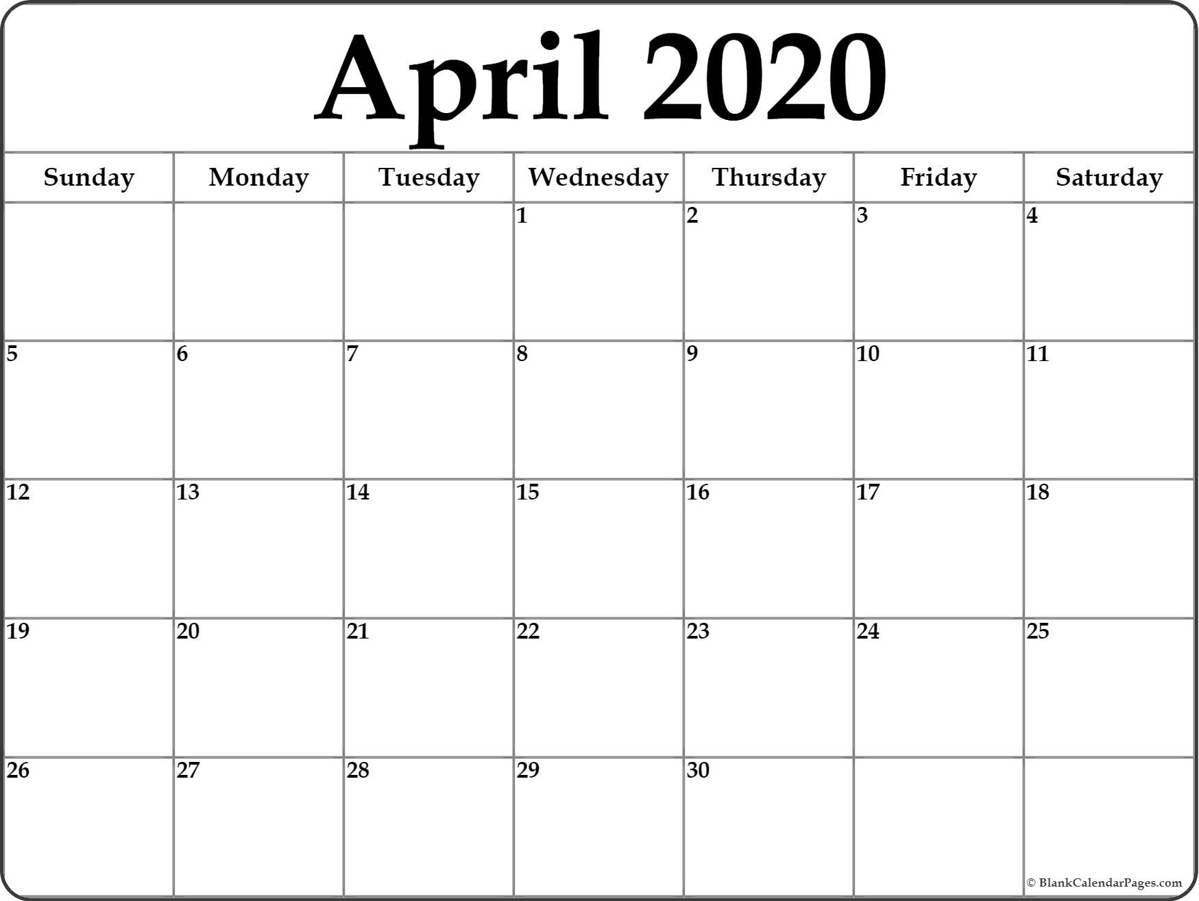 April 2020 Calendar | Free Printable Monthly Calendars