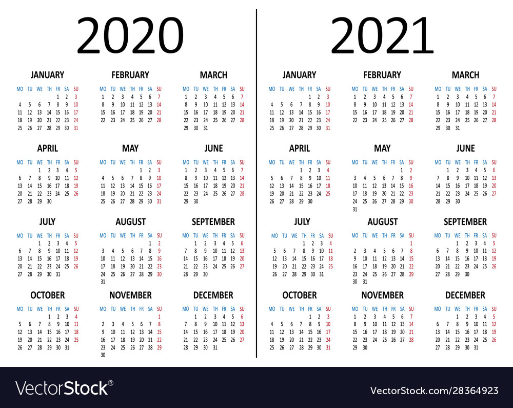 Calendar 2020 2021 Week Starts From Monday