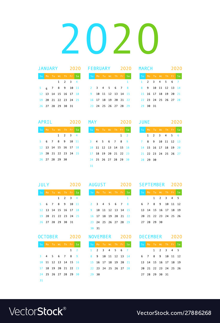 Calendar 2020 Pocket Basic Grid