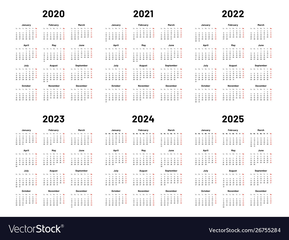 Calendar Grid 2020 2021 And 2022 Yearly Calendars