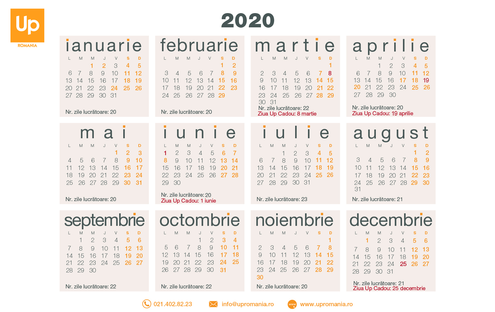 Calendar Zile Lucratoare 2020 | Up Romania