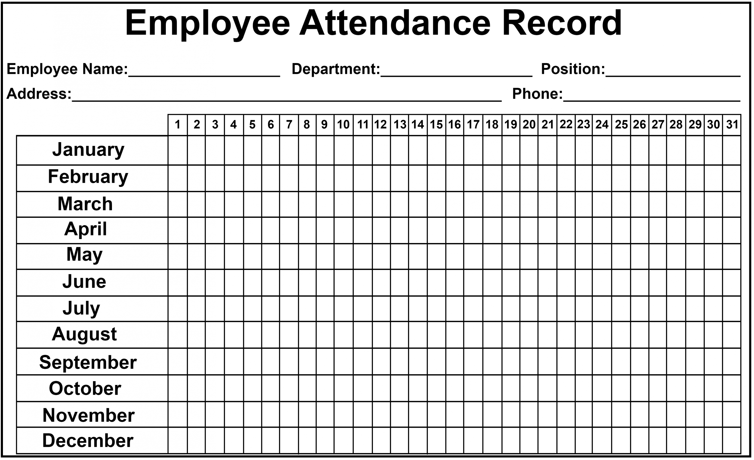 Employee Attendance Tracker Sheet 2019