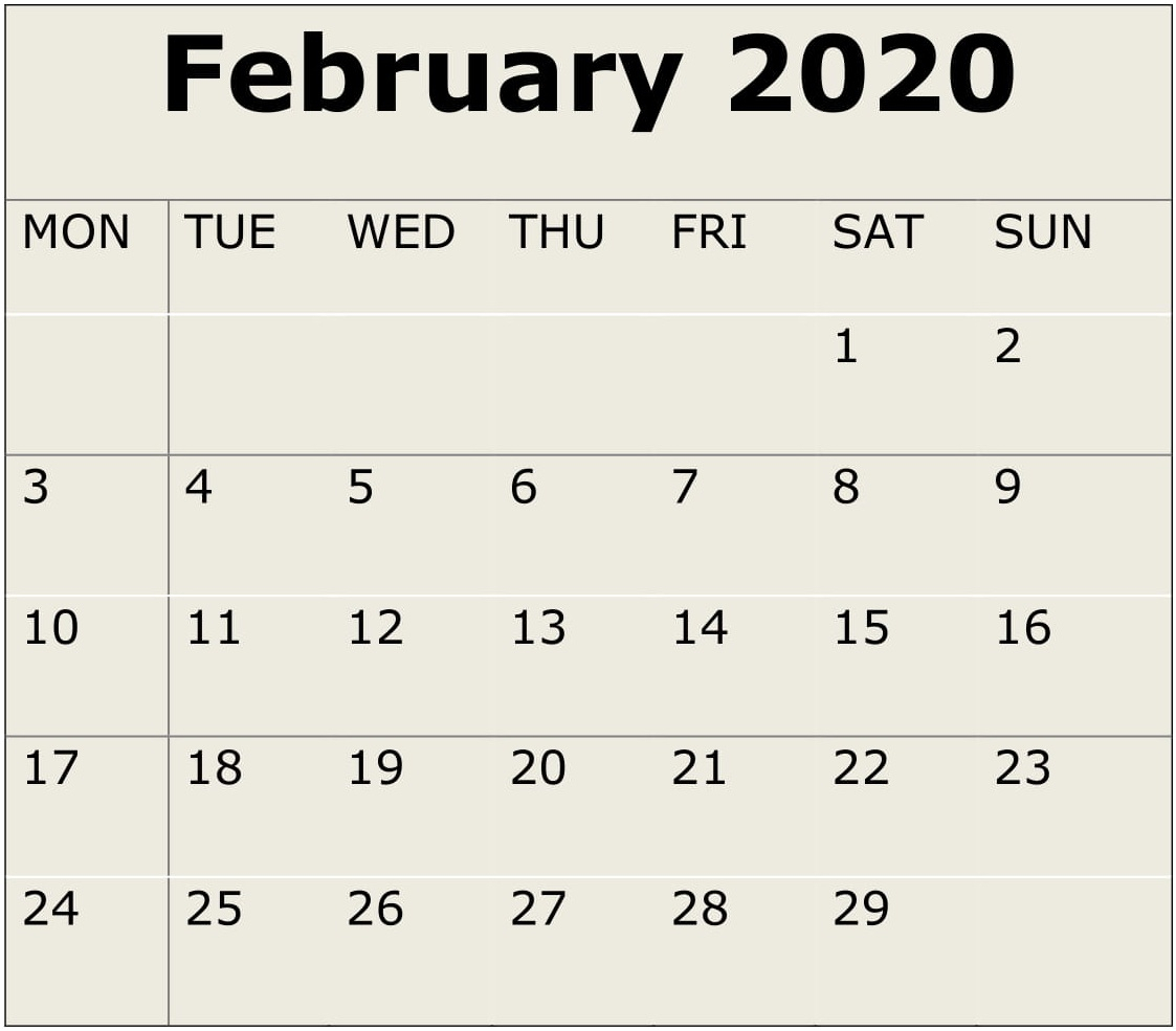 February 2020 Calendar Printable Monthly Schedule - Latest
