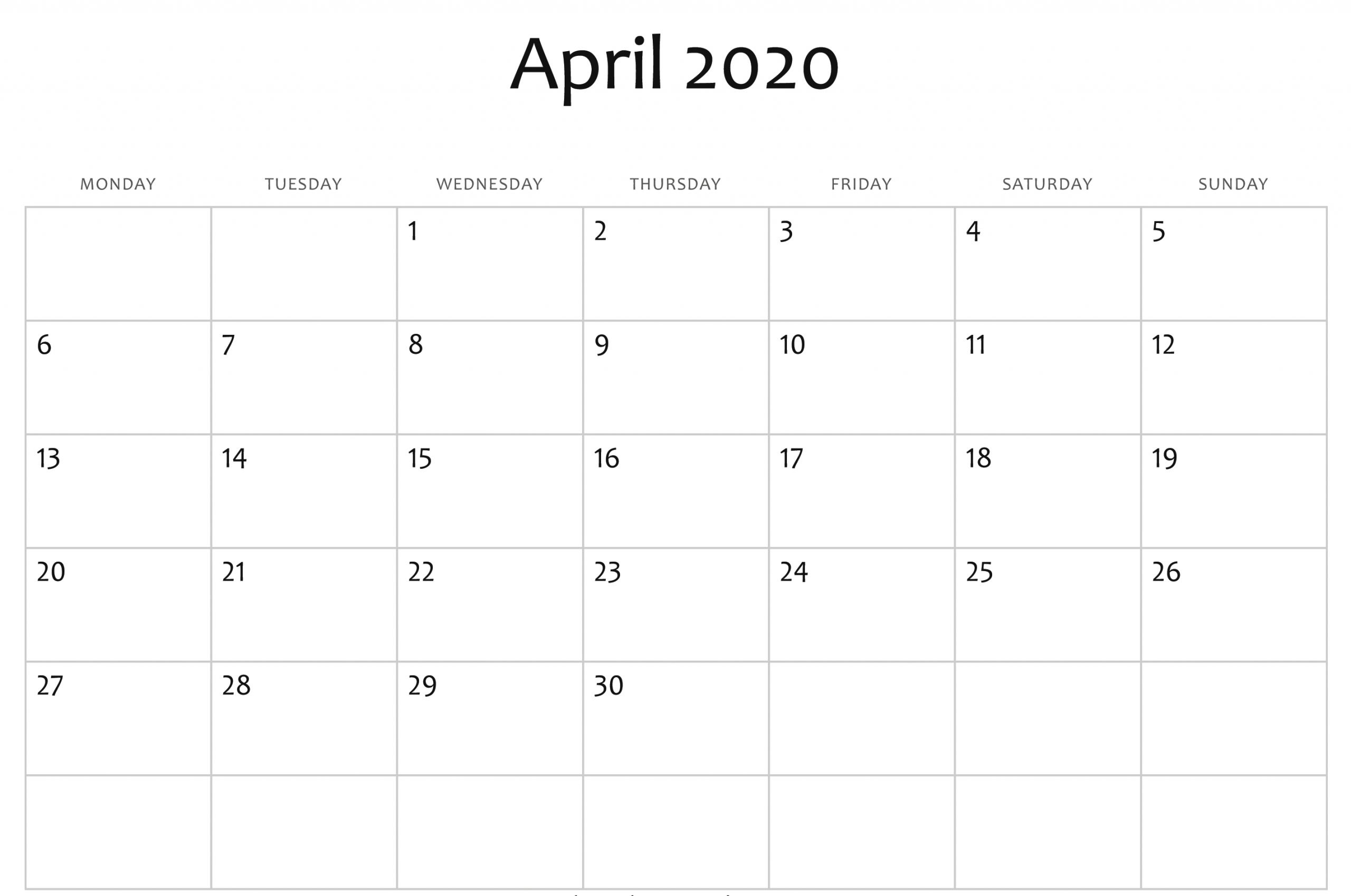Free April Calendar 2020 Free Printable Template Pdf Word