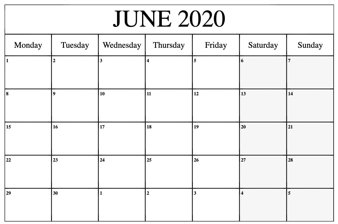 Free Editable June 2020 Calendar To Print Pdf Word Blank