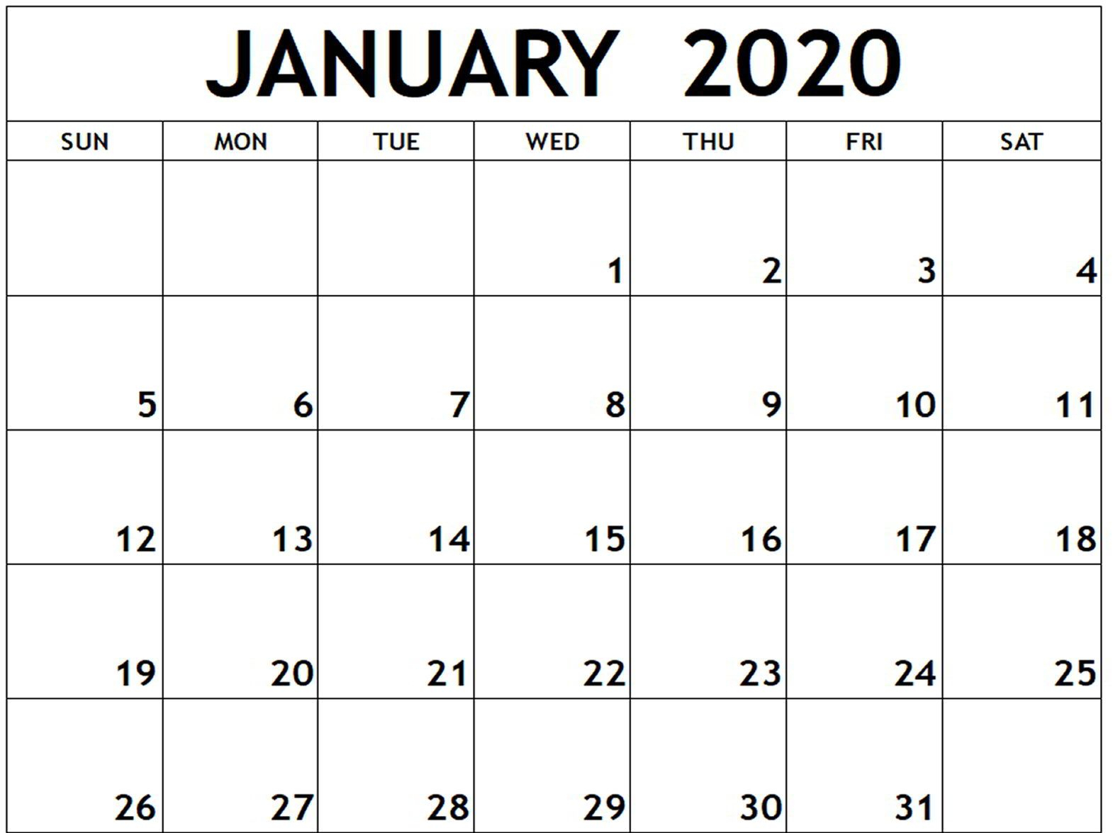 Free January Calendar 2020 Printable Template Download