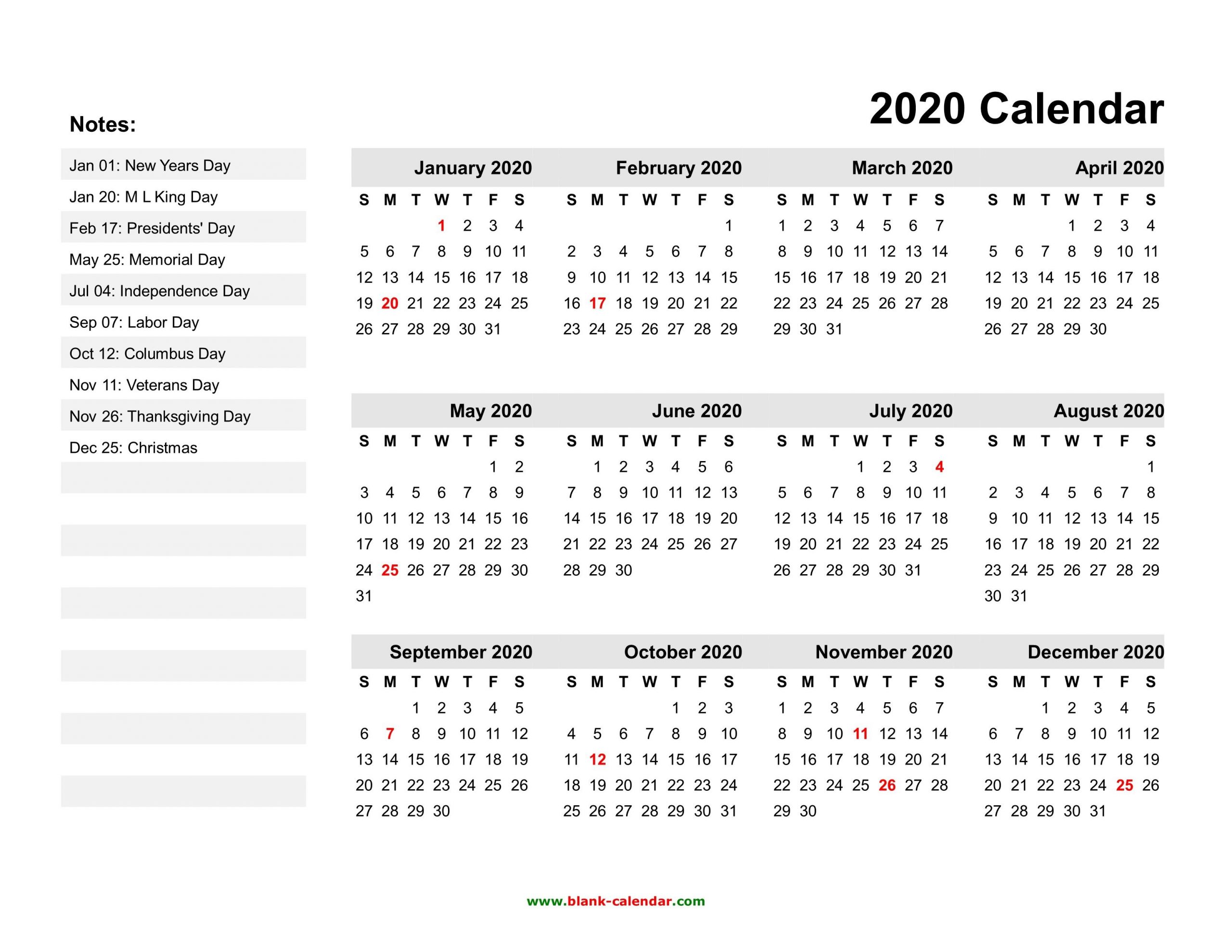 Free Printable 2020 Calendars With Holidays | Printable