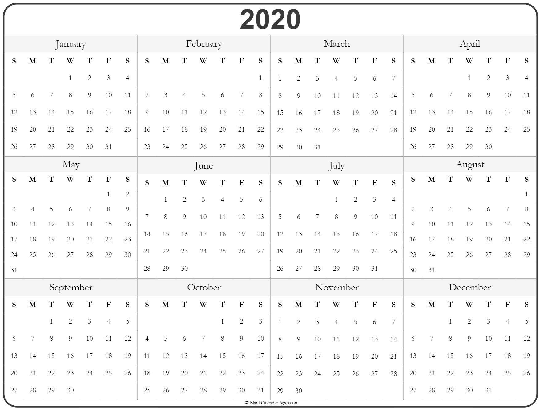 Free Printable Yearly Calendar 2020 | Printable Yearly