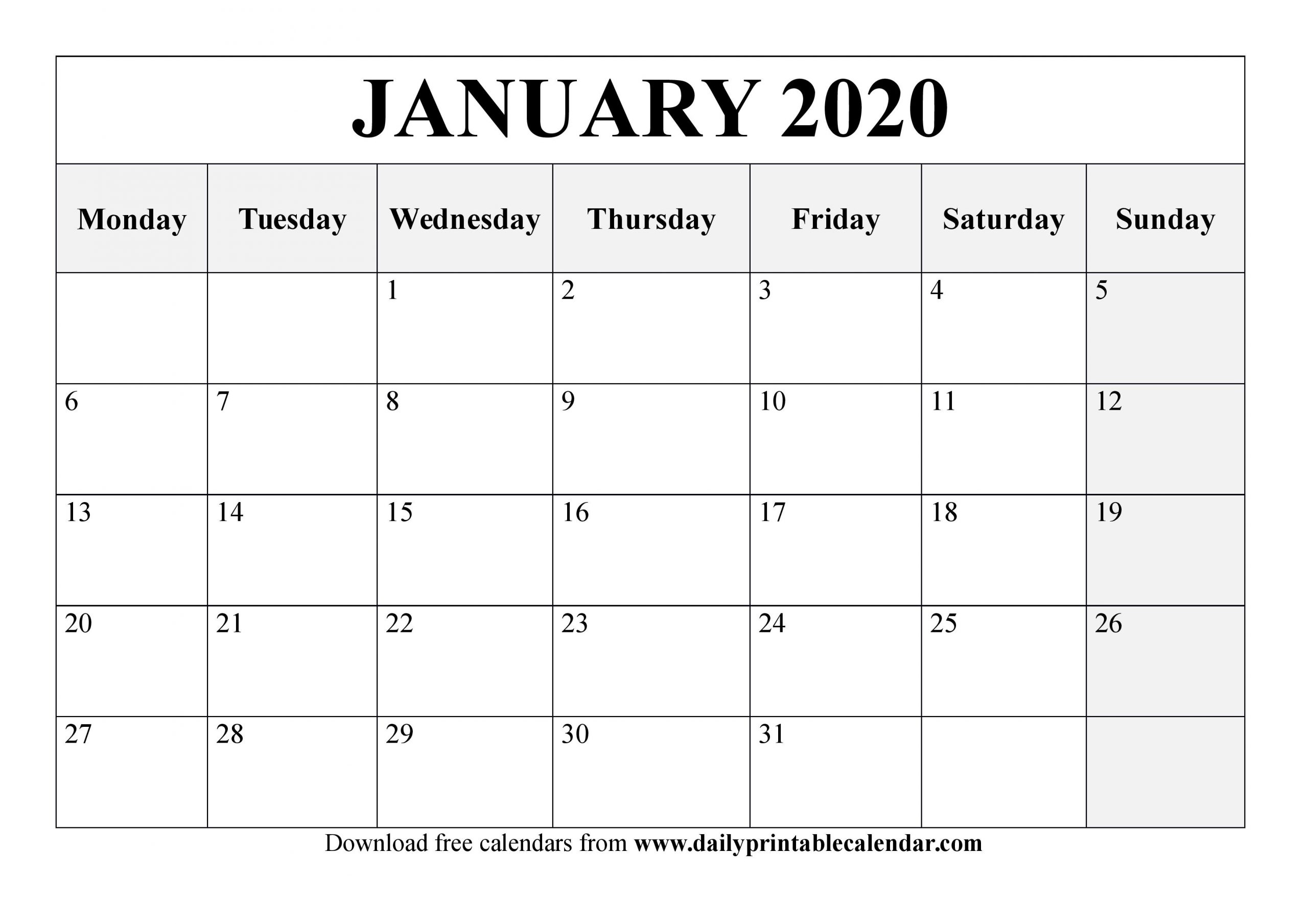 January Printable Calendar 2020 – Blank Templates – 2020