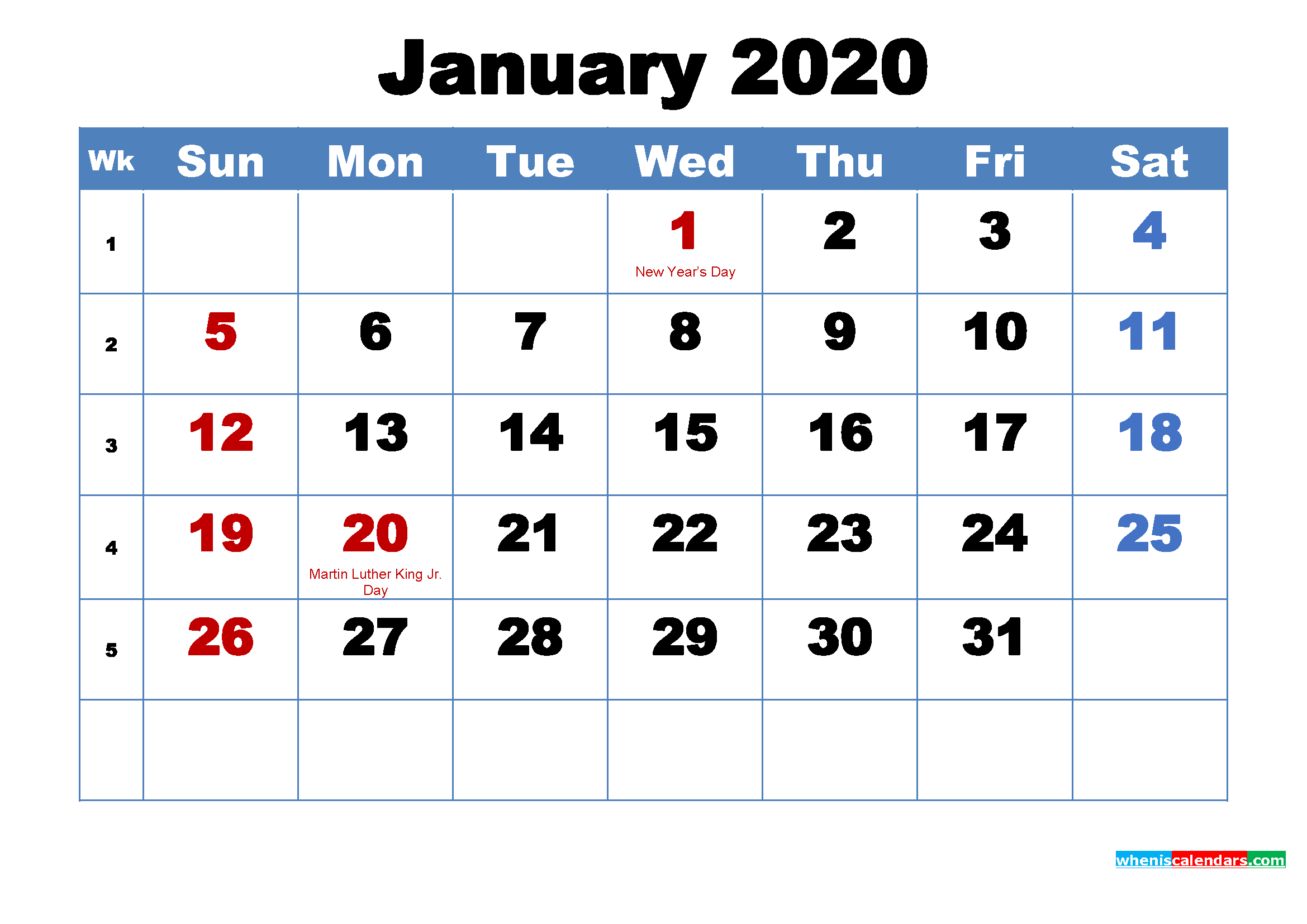 Make 2020 Your Best With Printable Monthly Calendar