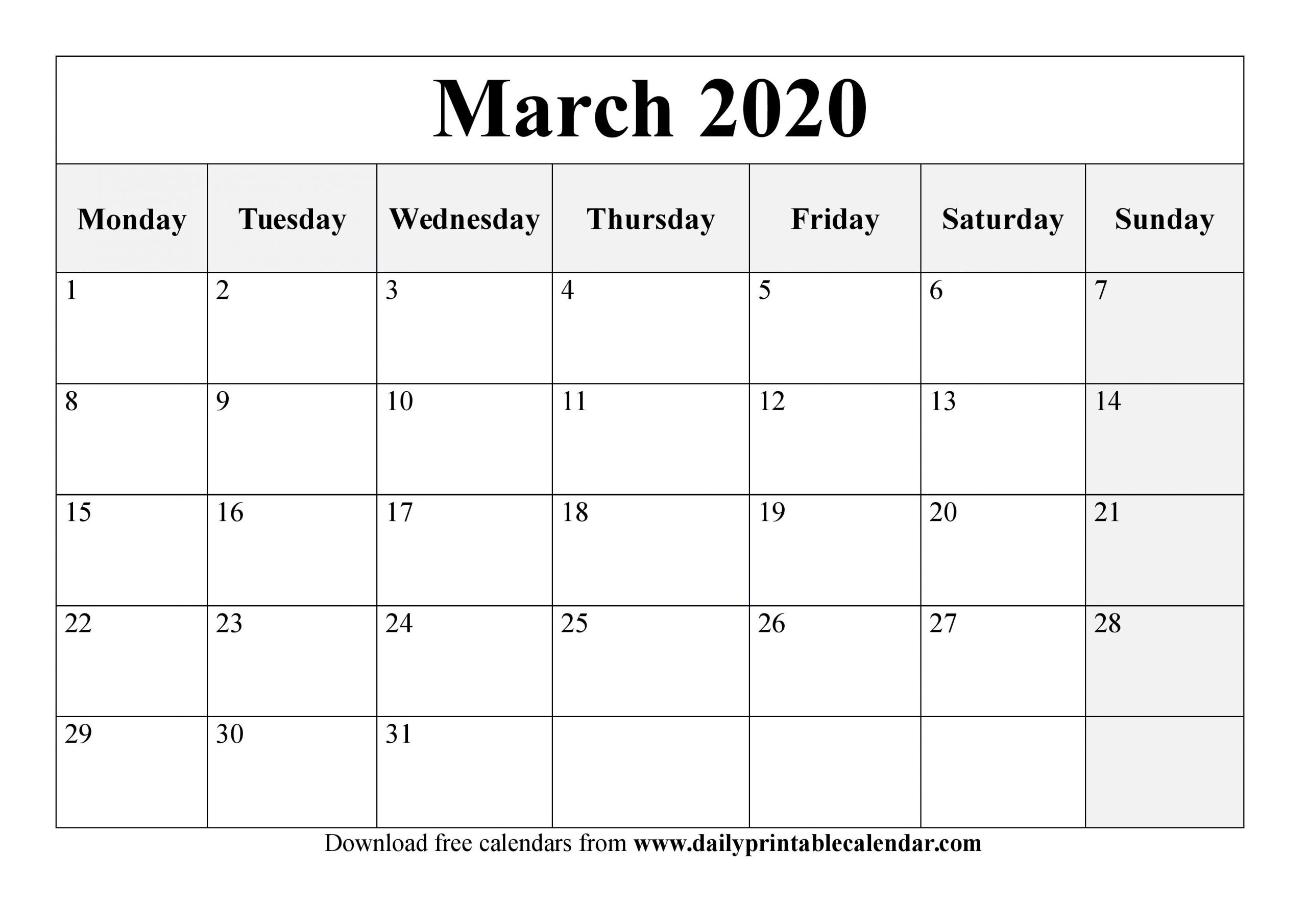 March 2020 Calendar Printable - Blank Templates - 2020 Calendar