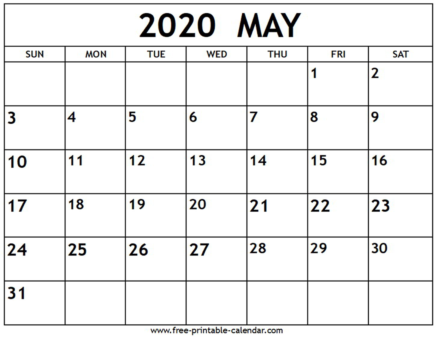 May 2020 Calendar - Free-Printable-Calendar