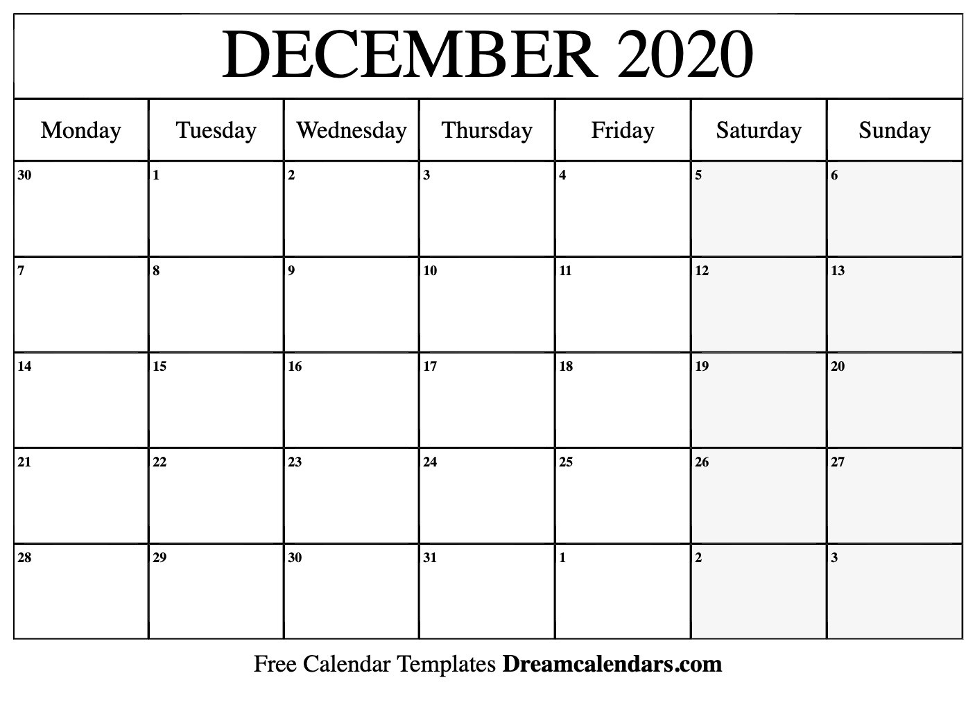 Printable December 2020 Calendar Templates - Helena Orstem