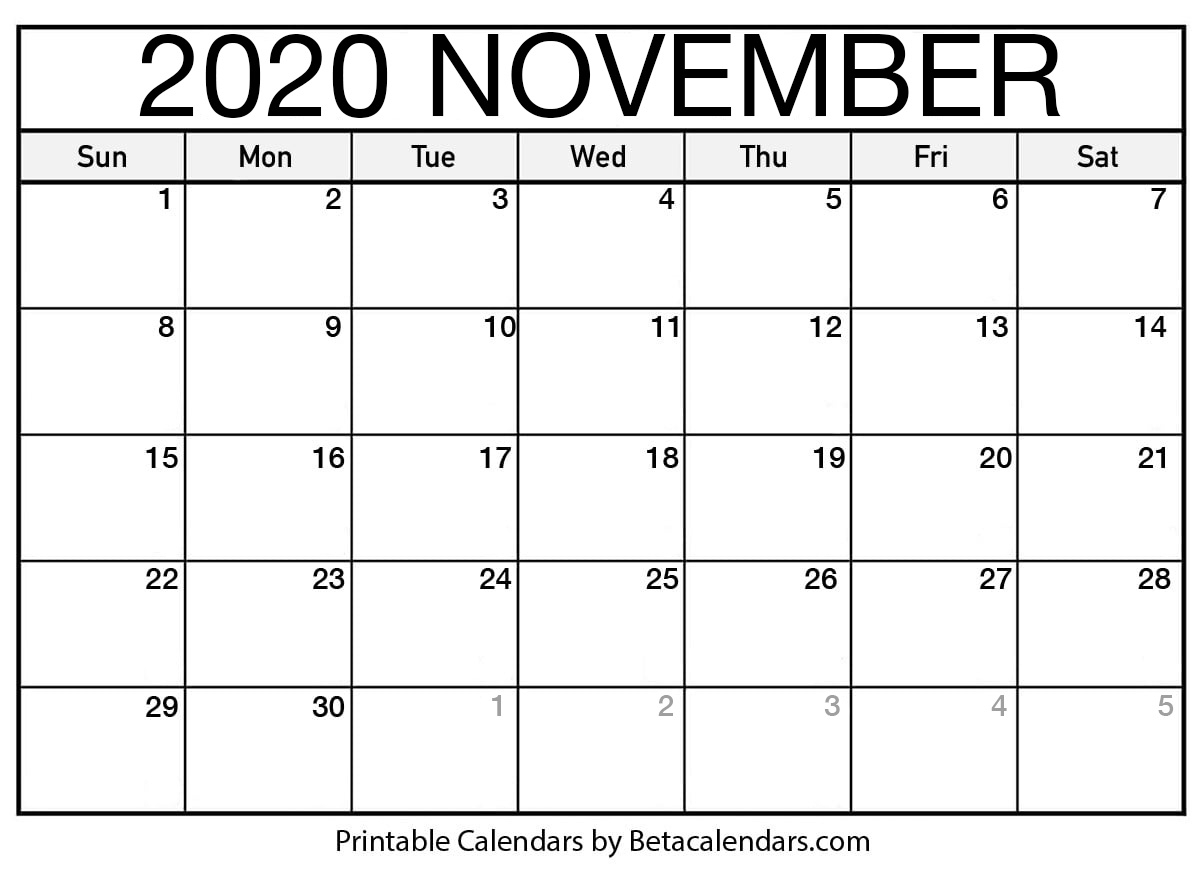 Printable November 2020 Calendar - Beta Calendars