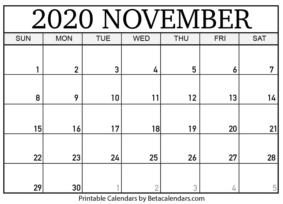 Printable November 2020 Calendar - Beta Calendars