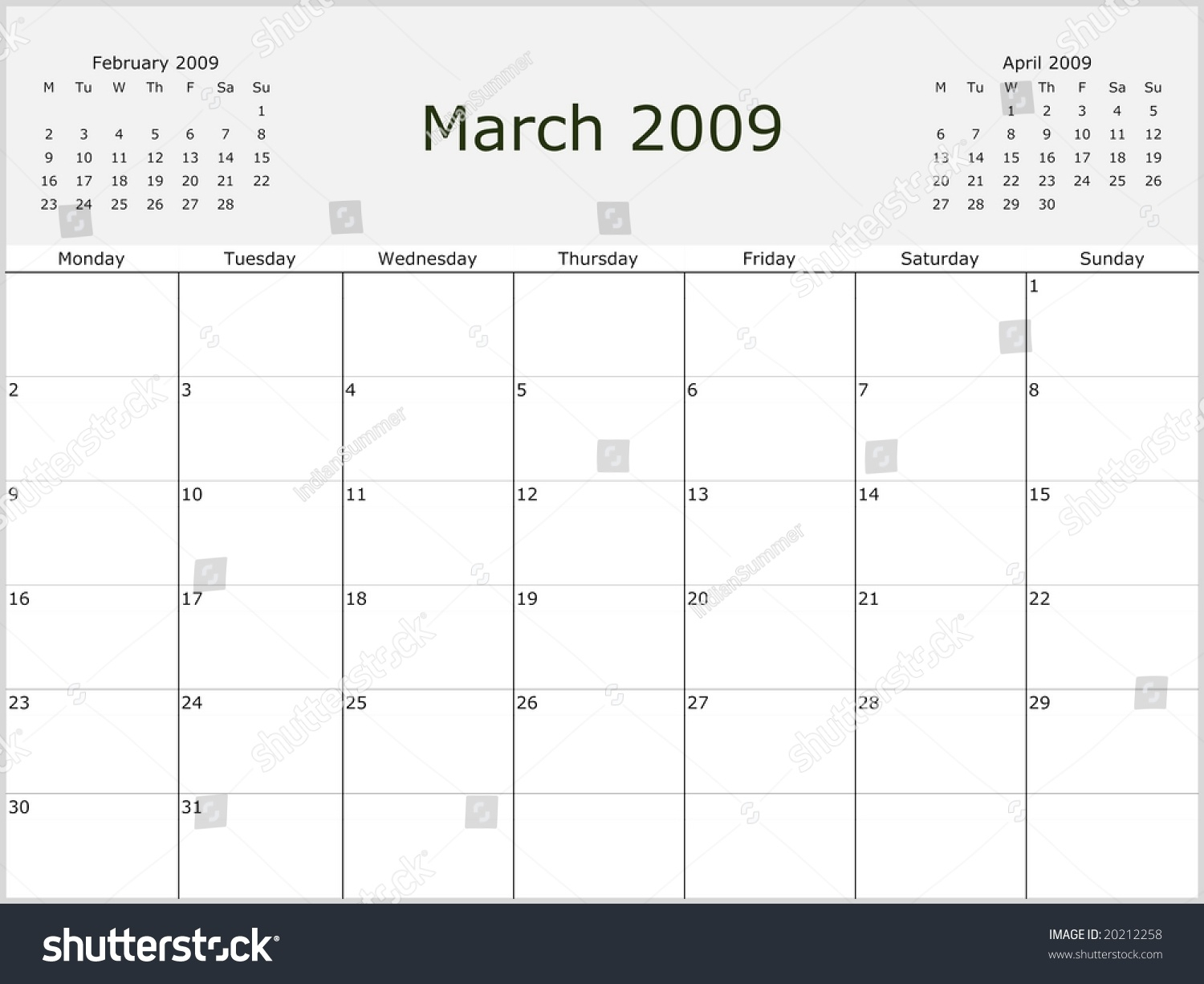 2009 Year Monthly Calendar With Previous And Next Months