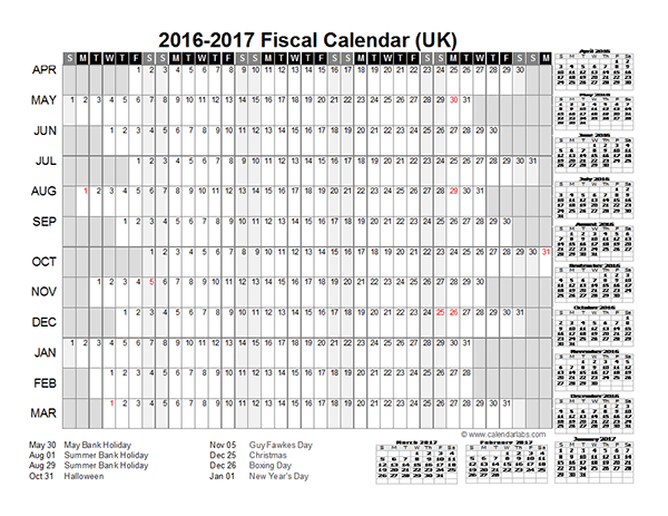 2016 Fiscal Year Calendar Uk 01 - Free Printable Templates