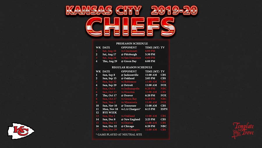 2019-2020 Kansas City Chiefs Wallpaper Schedule