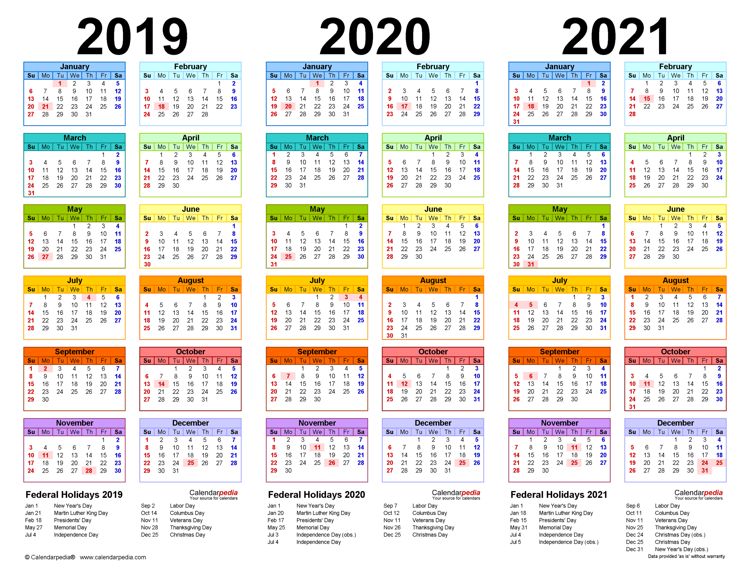 2019-2021 Three Year Calendar - Free Printable Pdf Templates