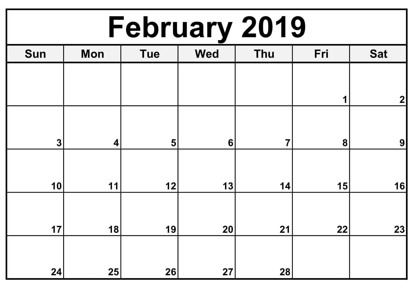2019 Fill In Calendar Printable – Template Calendar Design