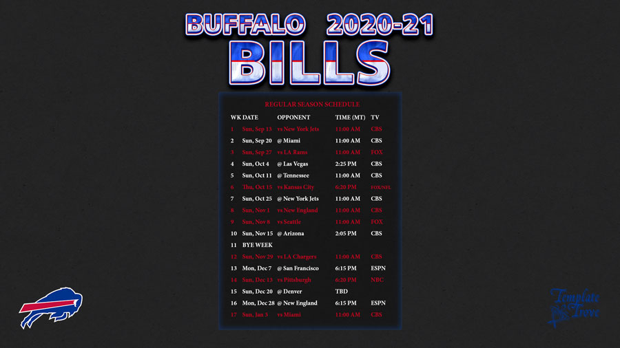 2020-2021 Buffalo Bills Wallpaper Schedule