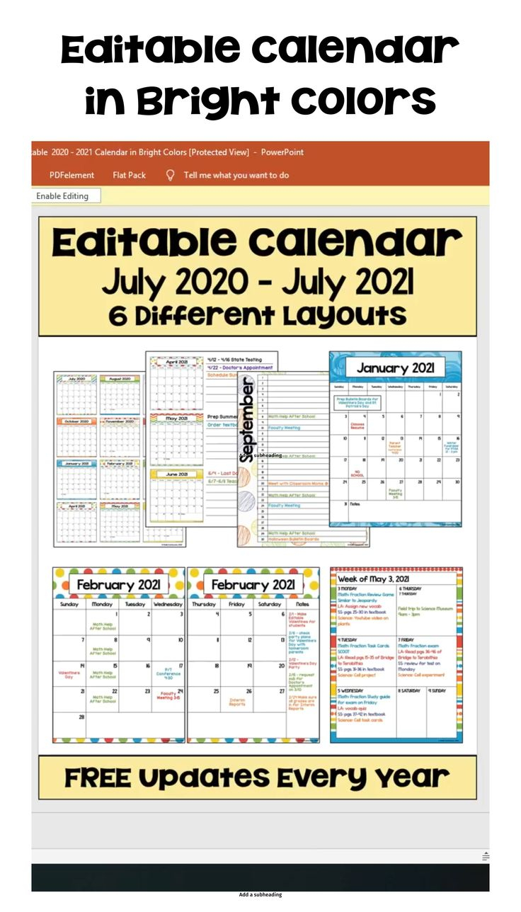 2020-2021 Calendar Printable And Editable With Free