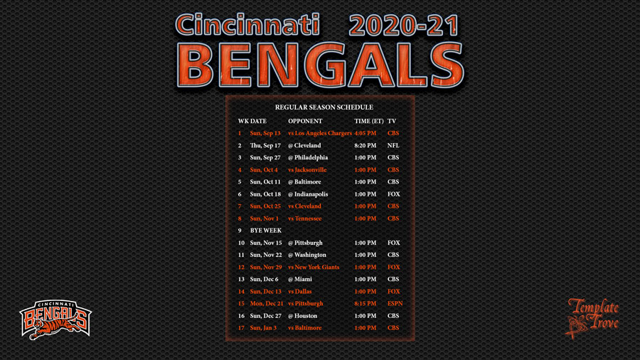 2020-2021 Cincinnati Bengals Wallpaper Schedule
