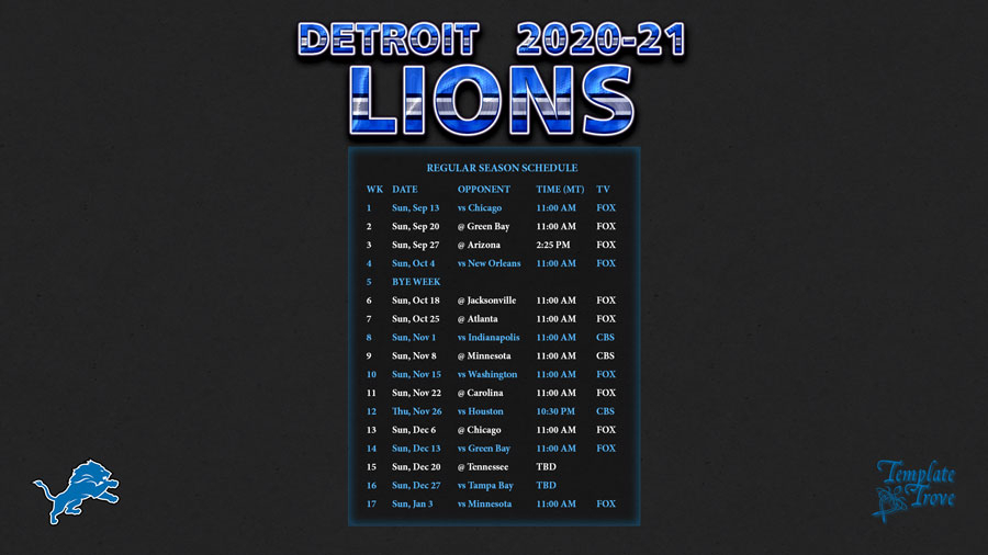 2020-2021 Detroit Lions Wallpaper Schedule