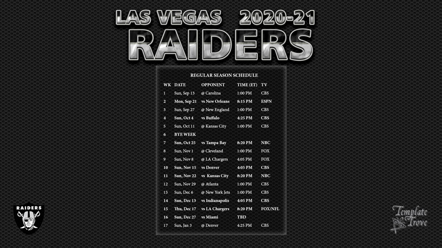 2020-2021 Las Vegas Raiders Wallpaper Schedule