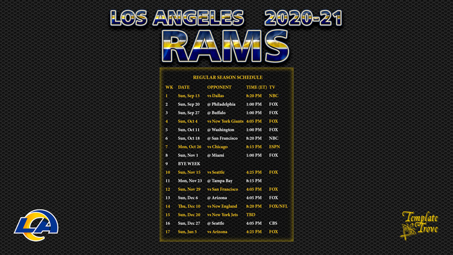 2020-2021 Los Angeles Rams Wallpaper Schedule
