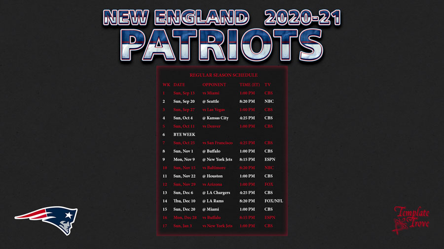 2020-2021 New England Patriots Wallpaper Schedule