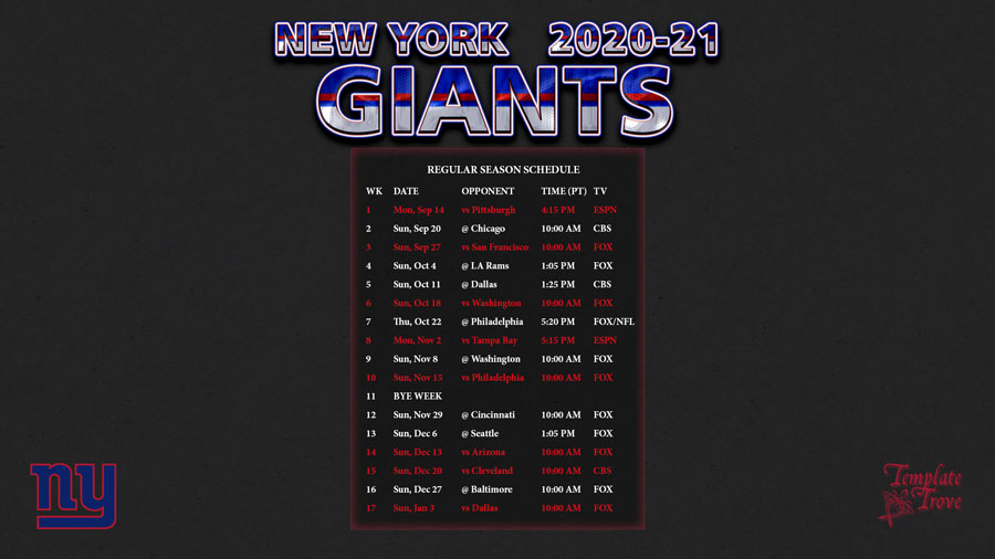 2020-2021 New York Giants Wallpaper Schedule