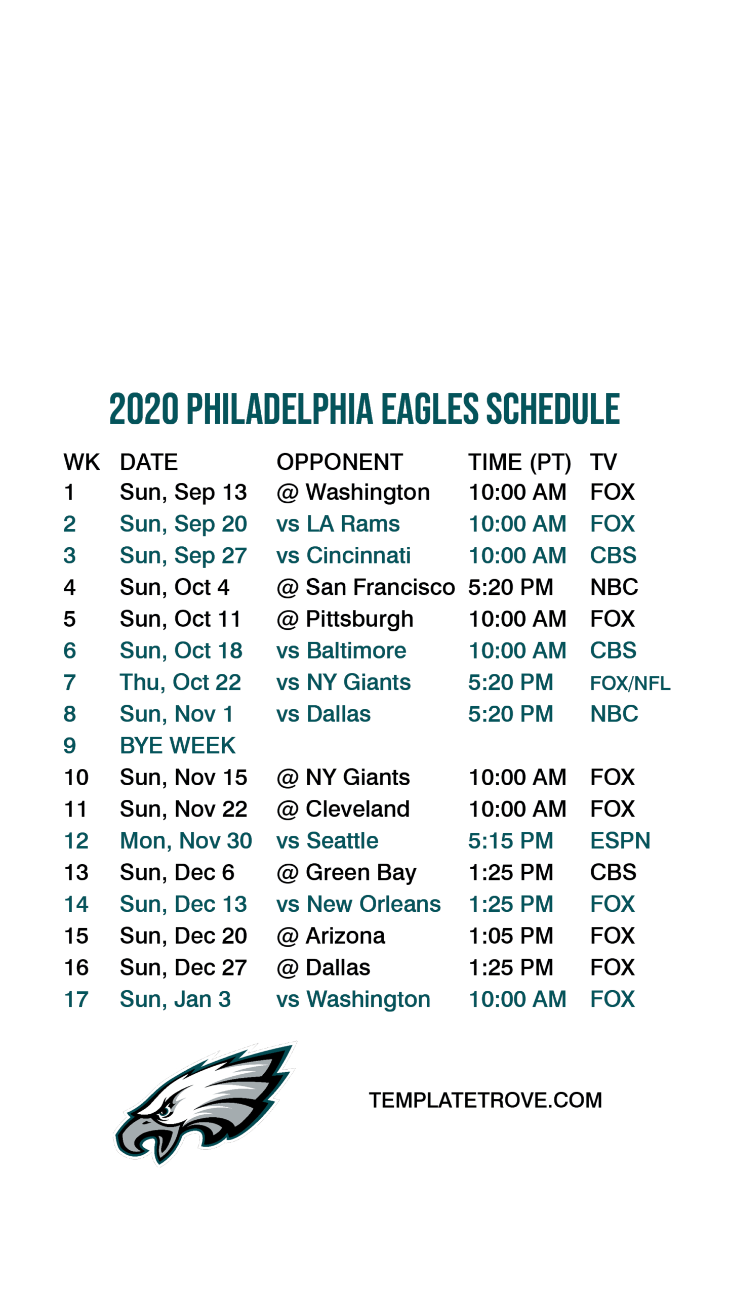 Philadelphia Eagles Schedule 2024 Pdf Eda Dorolice