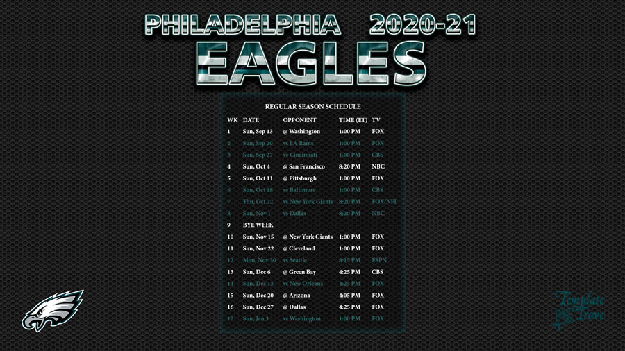 2020-2021 Philadelphia Eagles Wallpaper Schedule