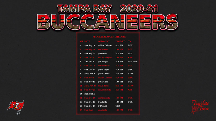 2020-2021 Tampa Bay Buccaneers Wallpaper Schedule