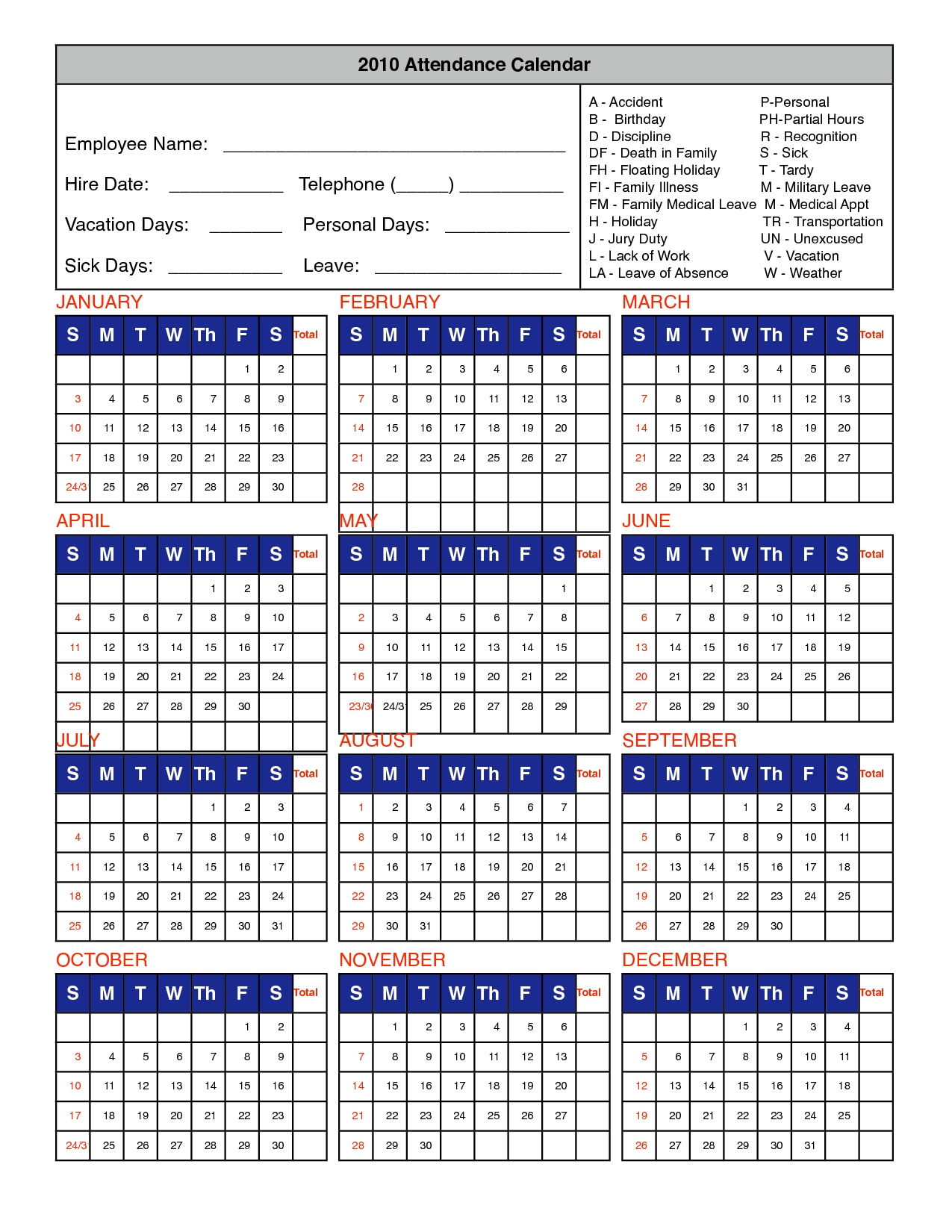 2020 Attendane Tracking Calendar – Template Calendar Design
