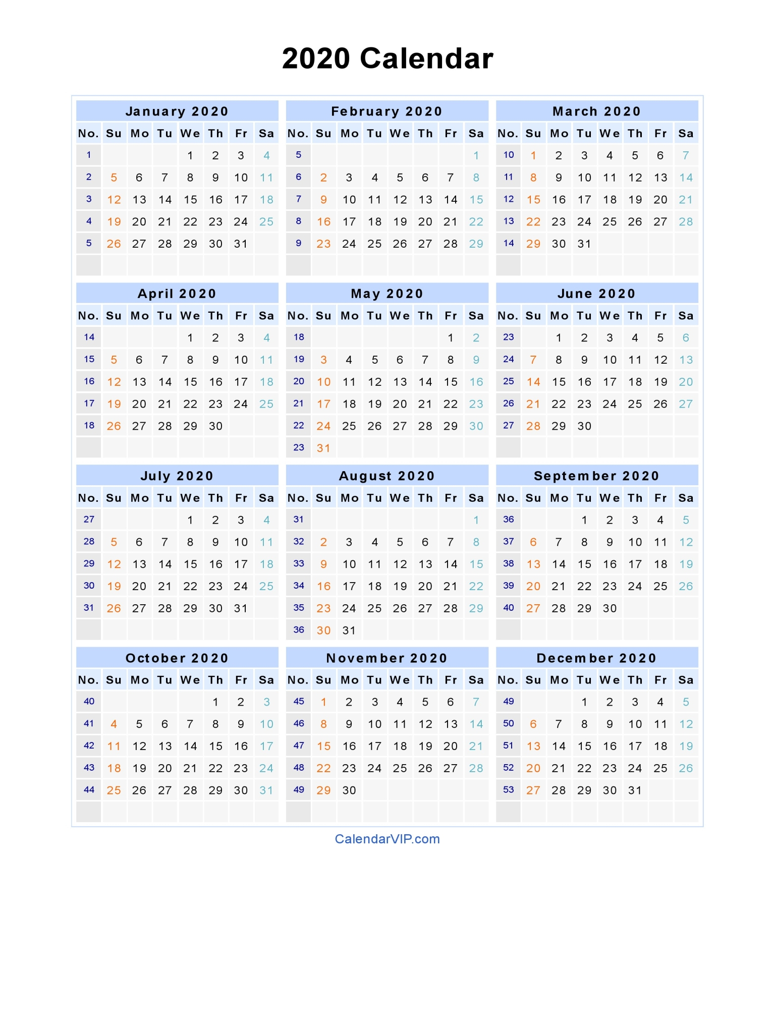 2020 Calendar With Week Numbers In Excel | Calendar
