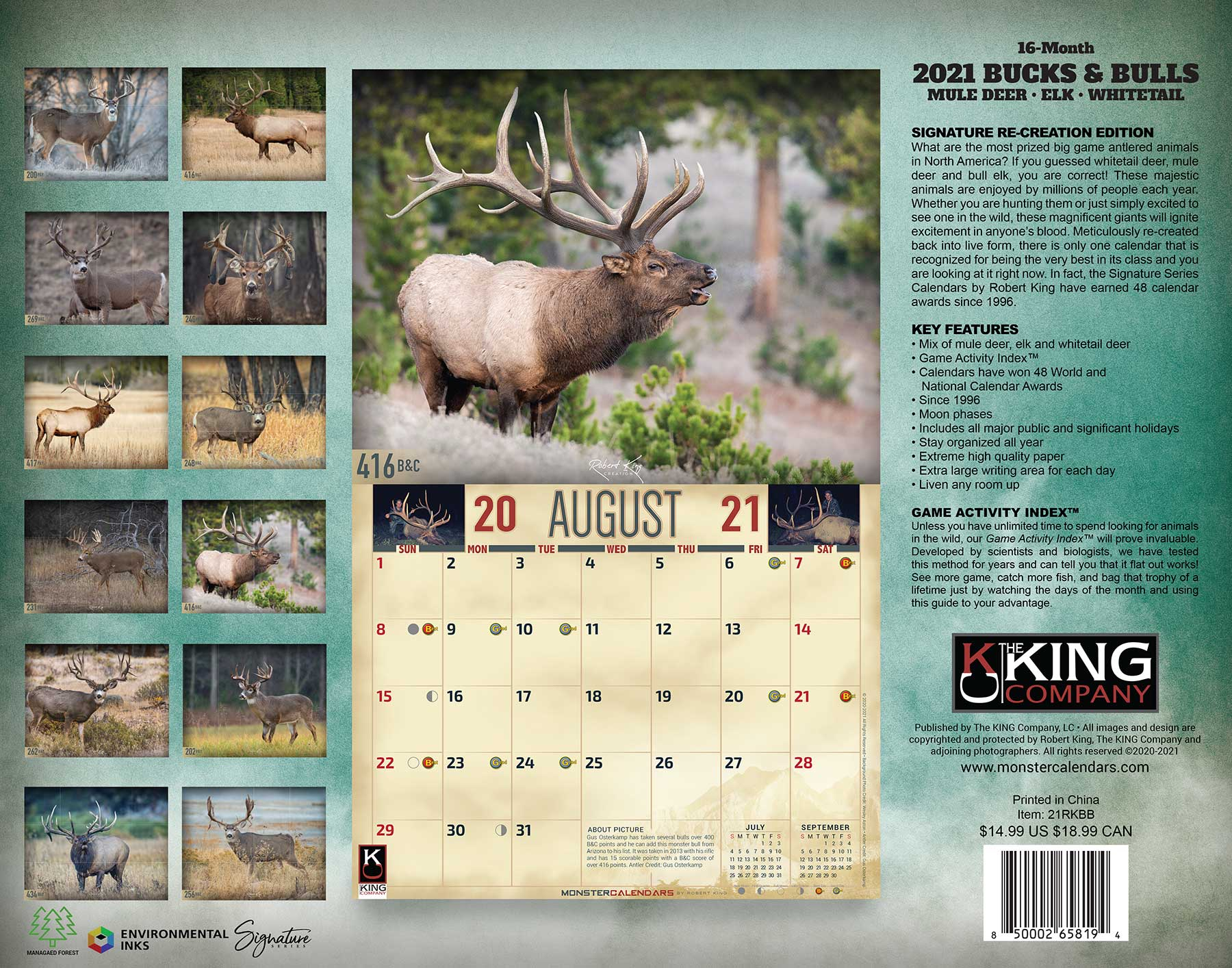 2021 Bucks &amp; Bulls Calendar, 2021 Whitetail Deer Mule Deer