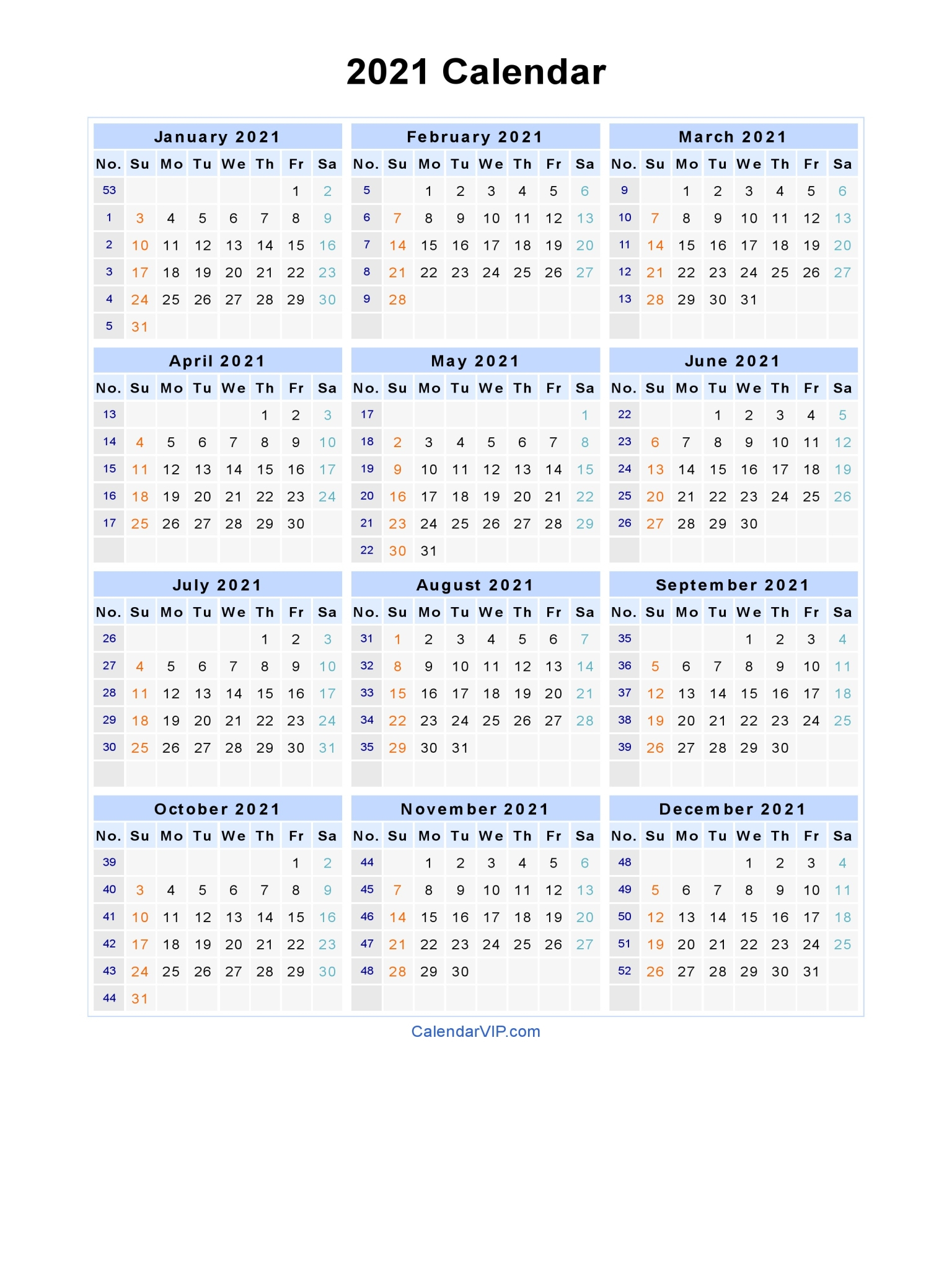 2021 Calendar - Blank Printable Calendar Template In Pdf