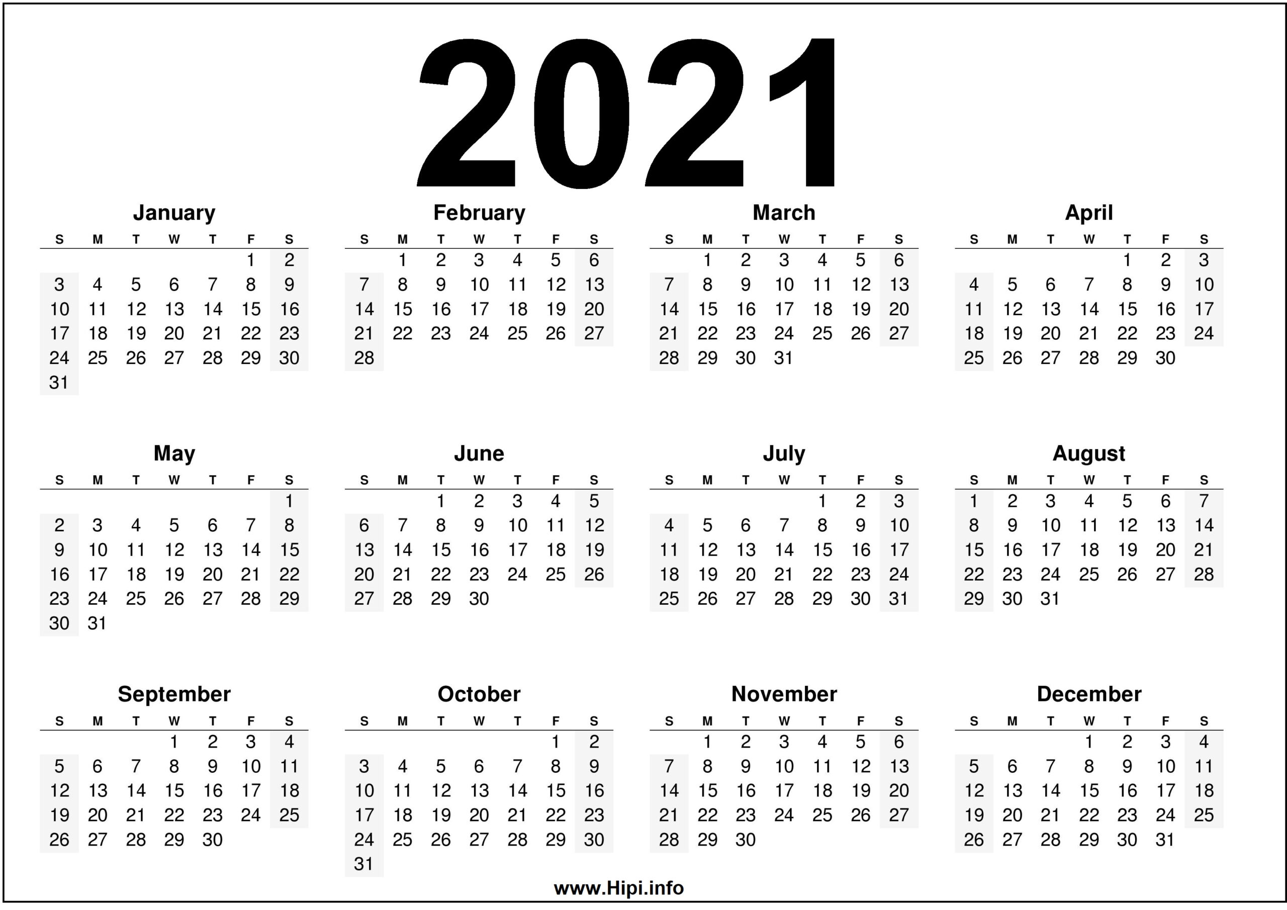 2021 Printable Calendar All 12 Months Free