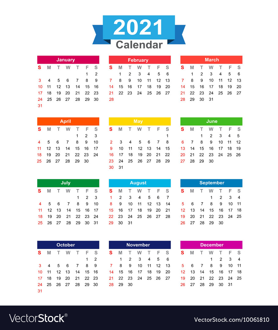 2021 Year Calendar Isolated On White Background Vector Image