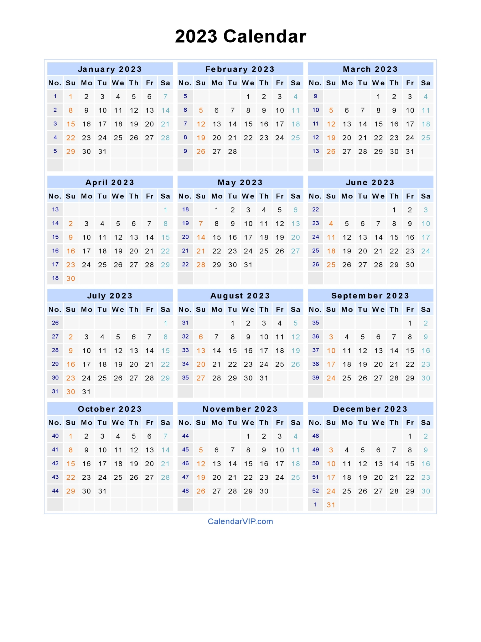 2023 Calendar - Blank Printable Calendar Template In Pdf