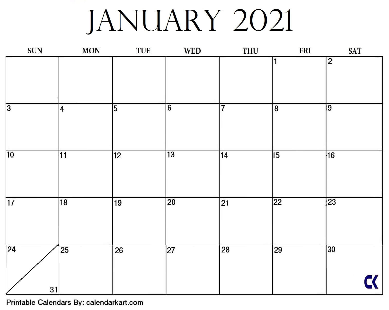 7 Cute And Stylish Free Printable January 2021 Calendar