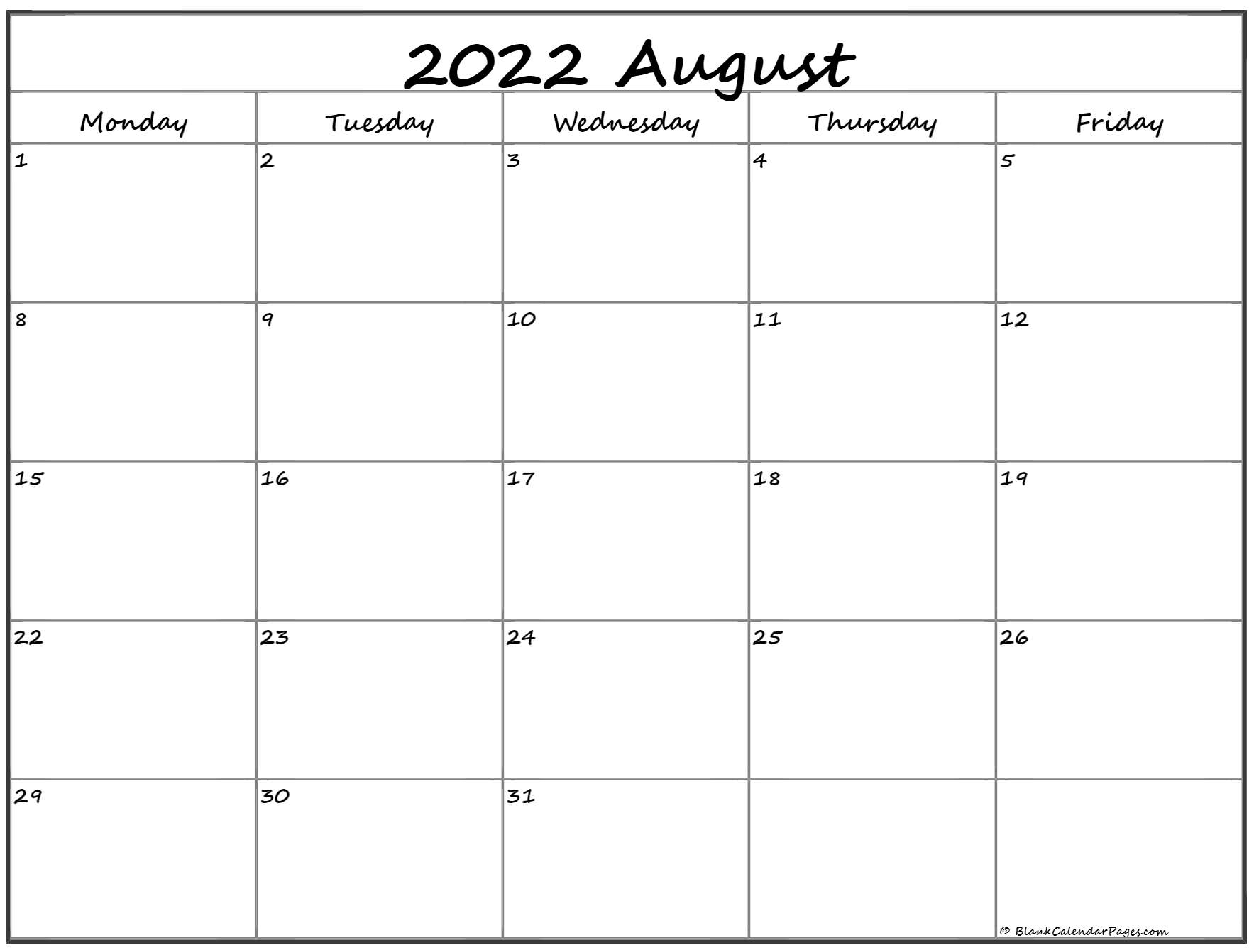 2021 Calendar That Shows Only Monday Through Friday