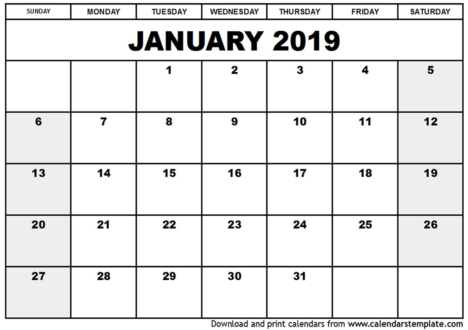 Blank Fillable Calendar 2019 – Template Calendar Design