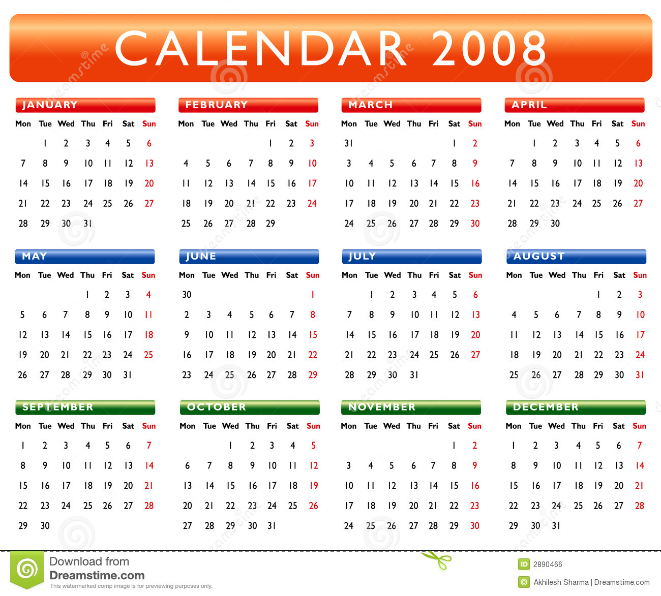 Calendar 2008 Stock Illustration. Illustration Of